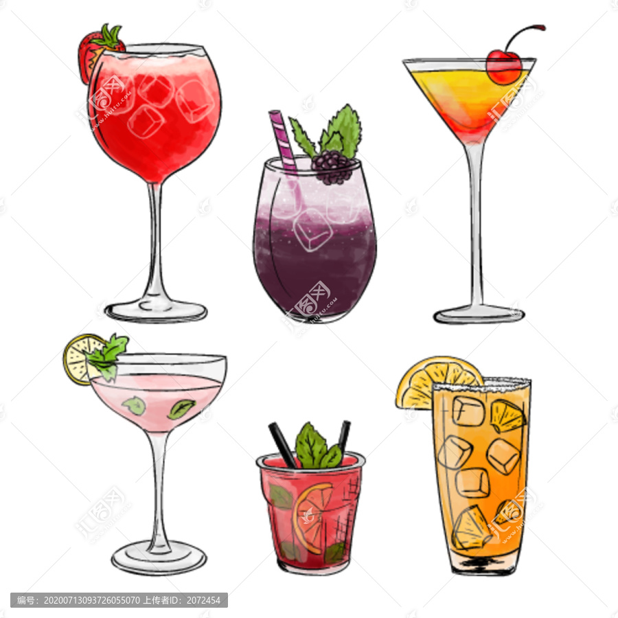 美食果汁飲料矢量手繪插畫