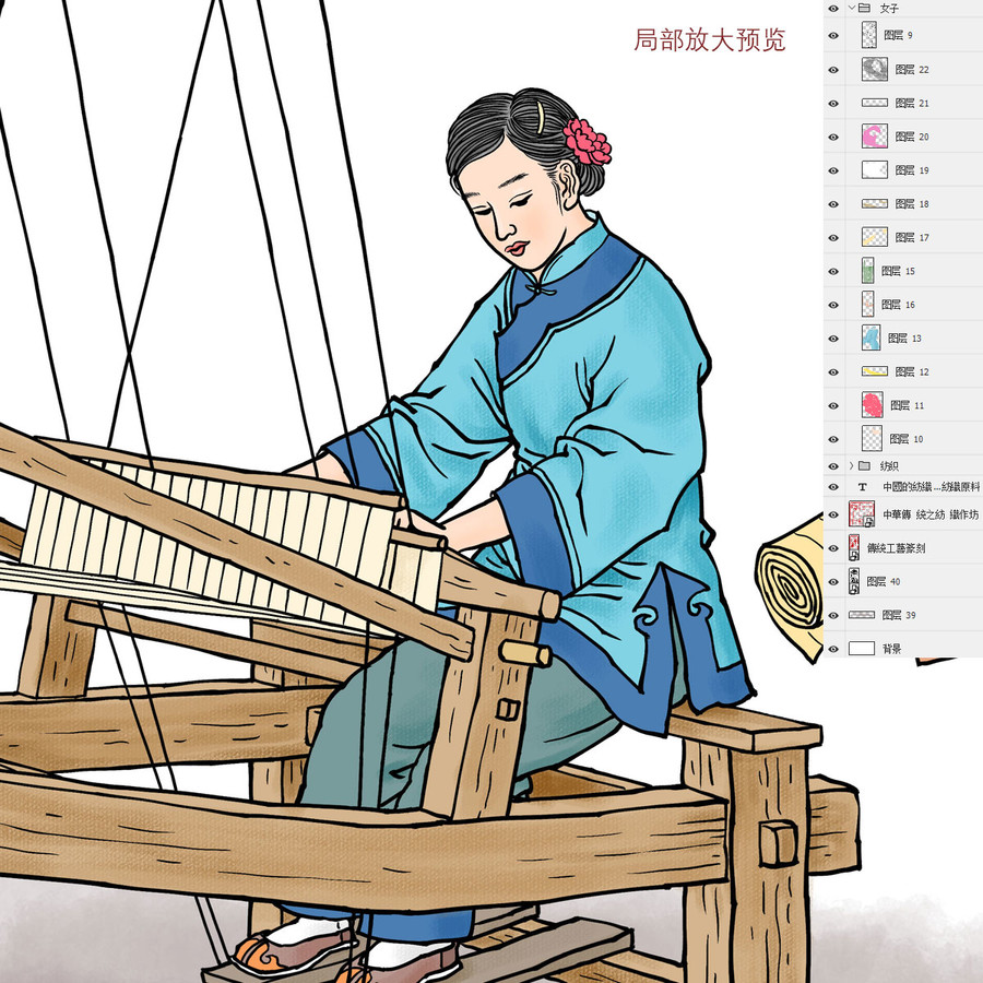 傳統(tǒng)粗布紡織加工插畫