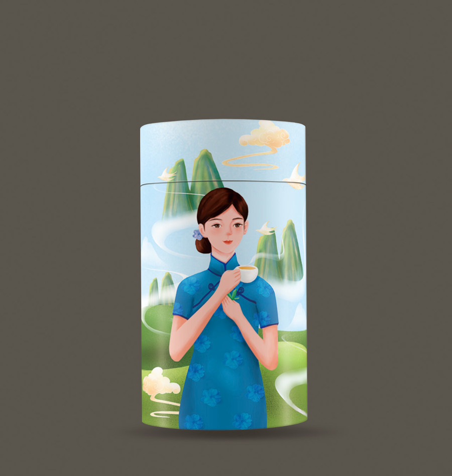旗袍美女茶葉包裝插畫