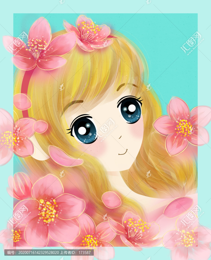 原創(chuàng)手繪卡通花卉女孩
