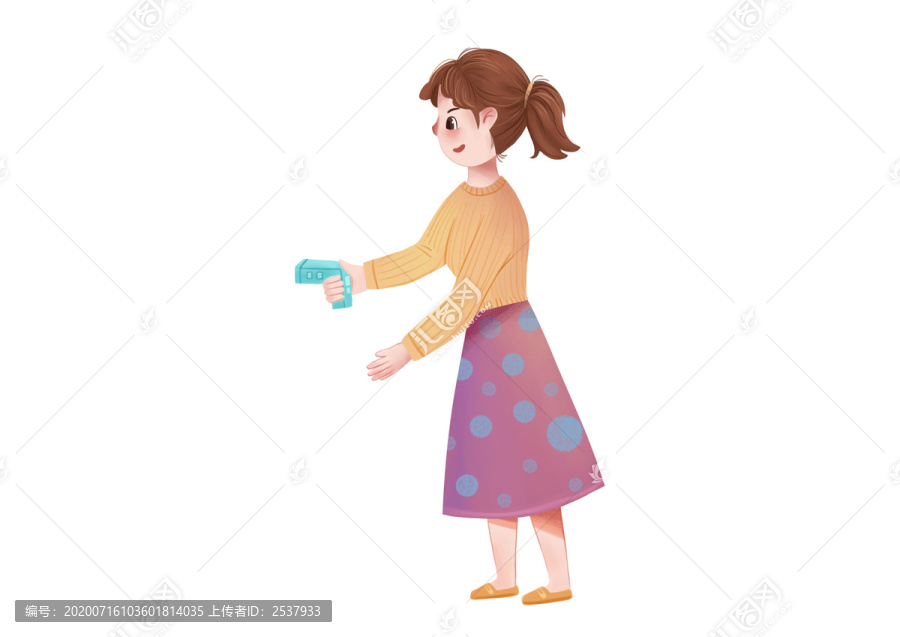 原創手繪卡通人物量體溫的女人