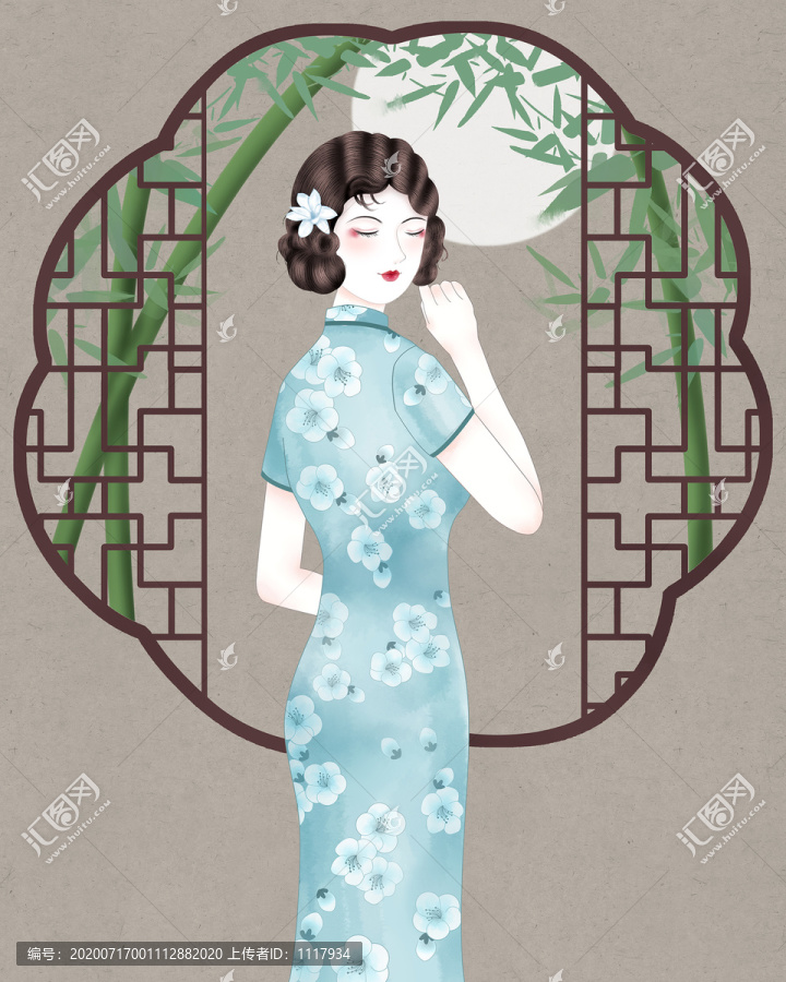 竹子旗袍美女