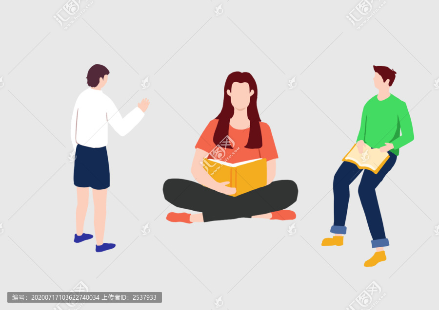 原創(chuàng)手繪插畫扁平風(fēng)人物讀書學(xué)習(xí)
