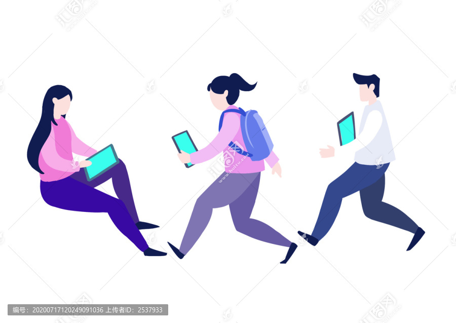 原創(chuàng)手繪扁平人物電子屏幕學(xué)習(xí)