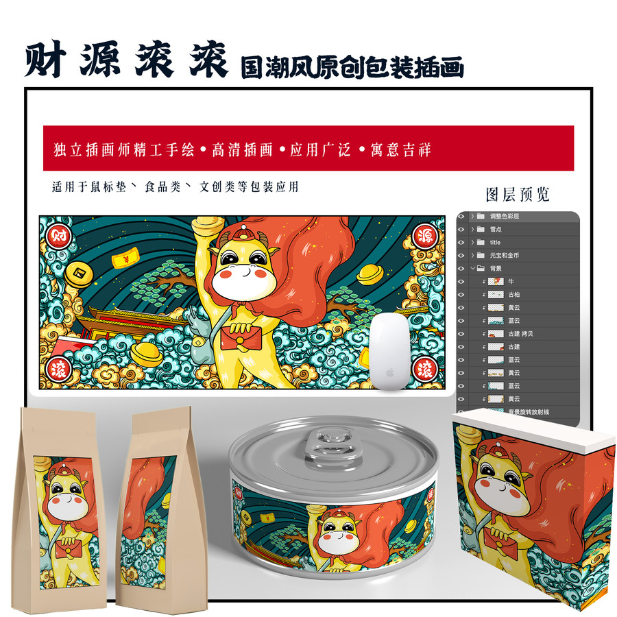 財(cái)源滾滾奉旨發(fā)財(cái)牛鼠標(biāo)墊手機(jī)殼