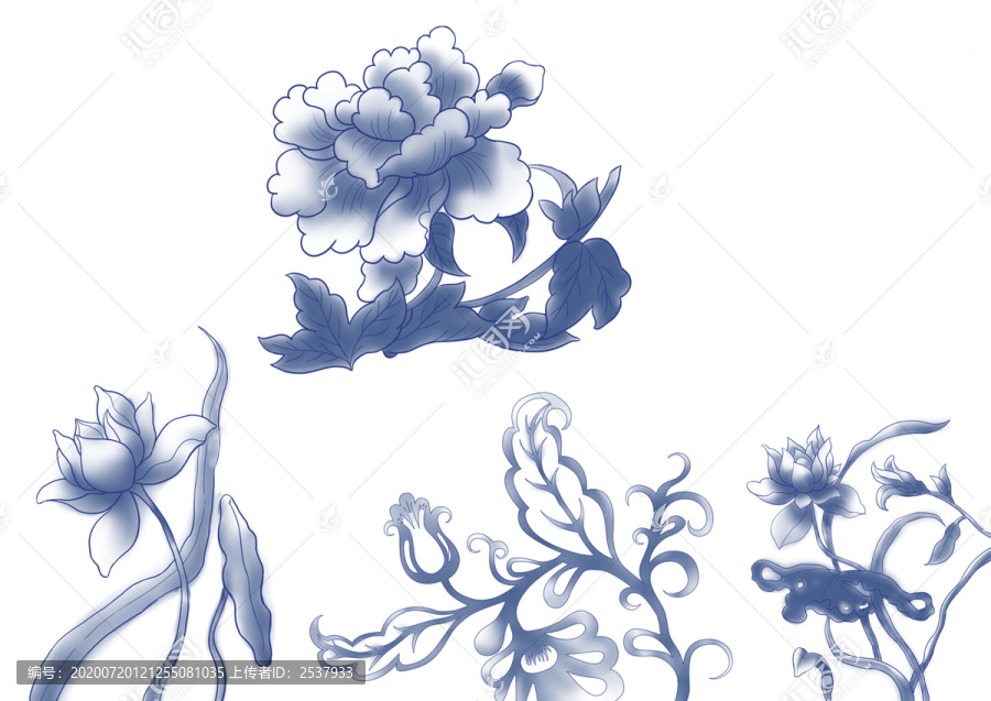 原创手绘插画古典中国风植物花纹