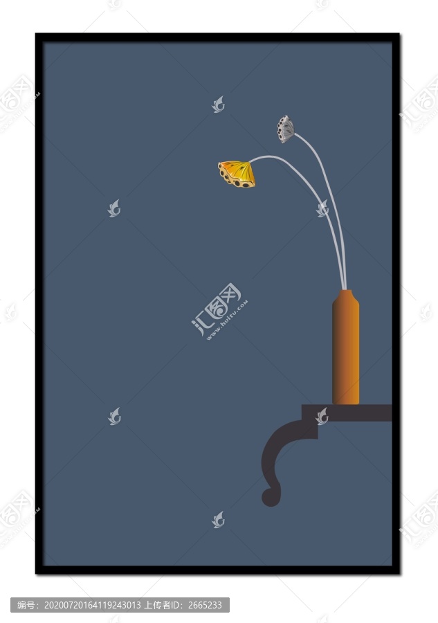 中式蓮蓬裝飾畫矢量圖