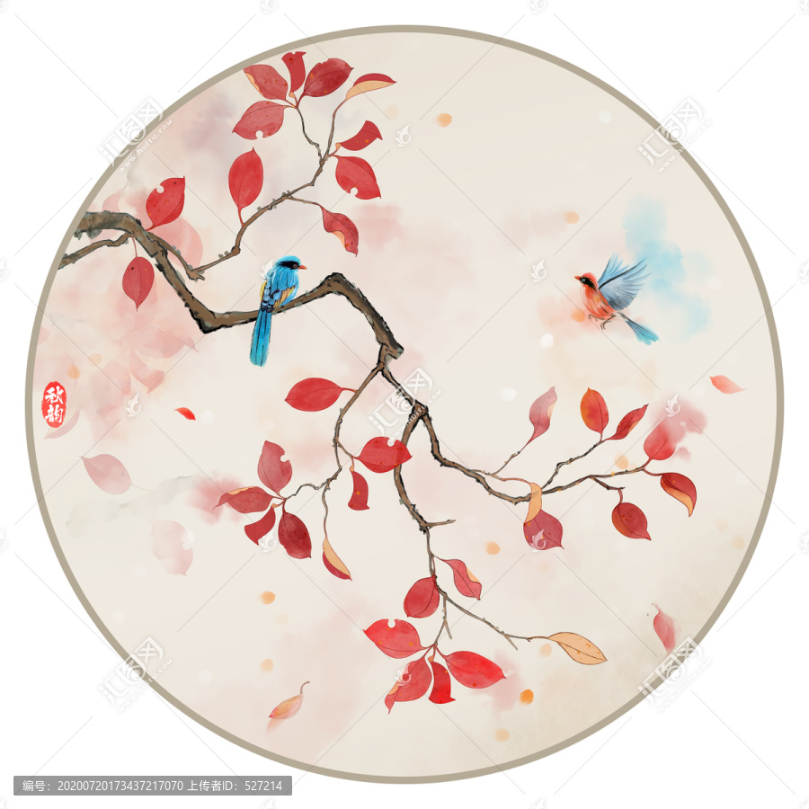 圓形花鳥裝飾畫