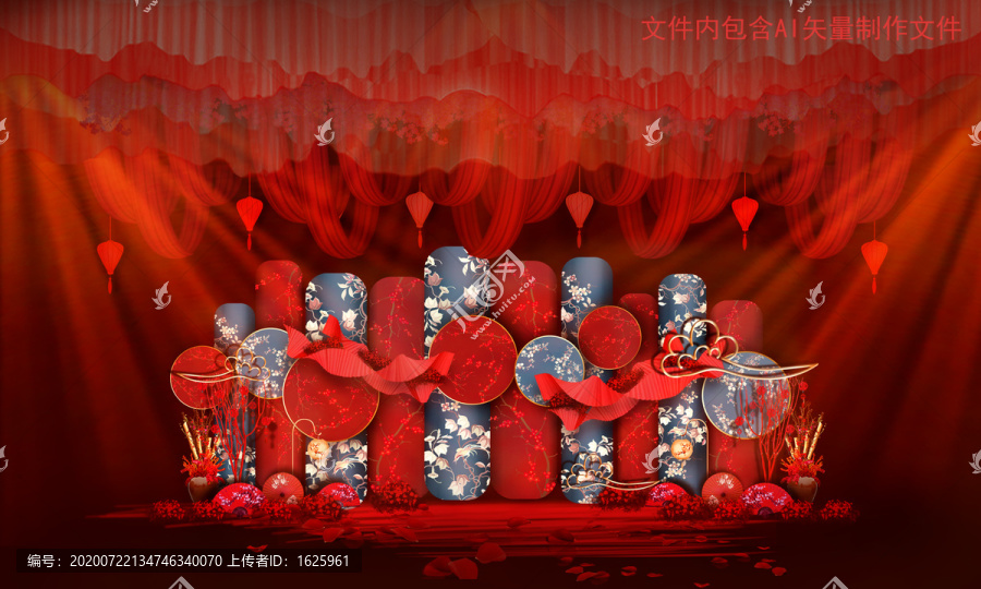 紅藍色中式婚禮迎賓區(qū)