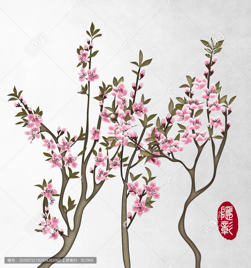 桃花桃枝桃樹矢量設(shè)計圖案