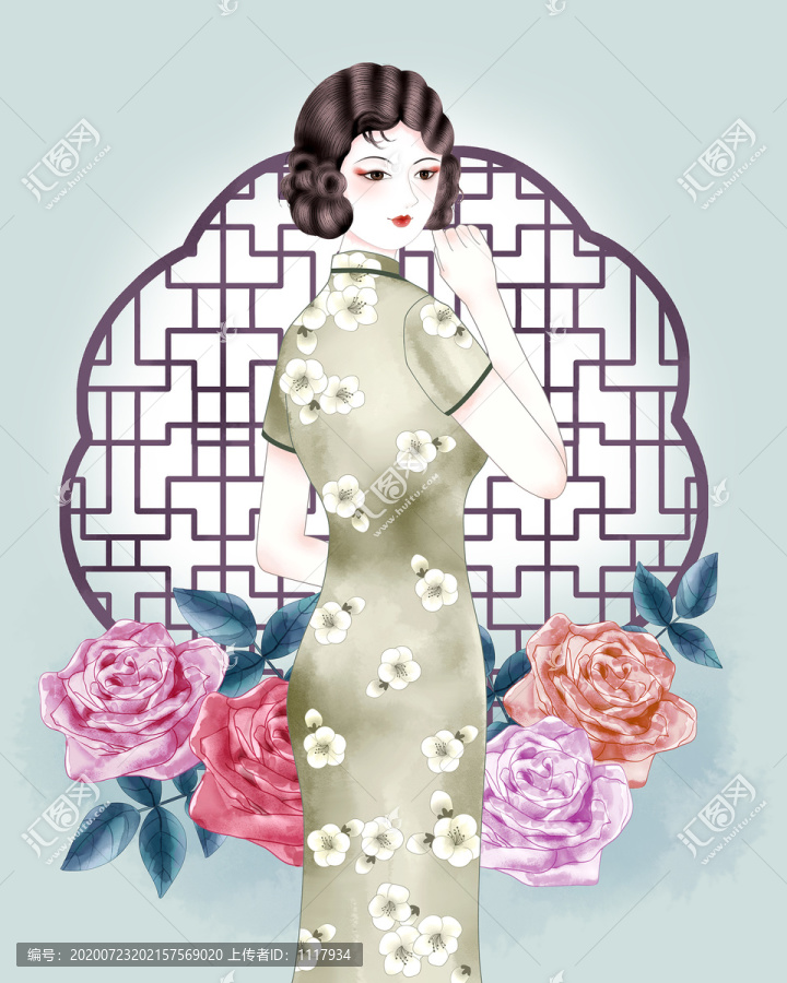 玫瑰旗袍美人
