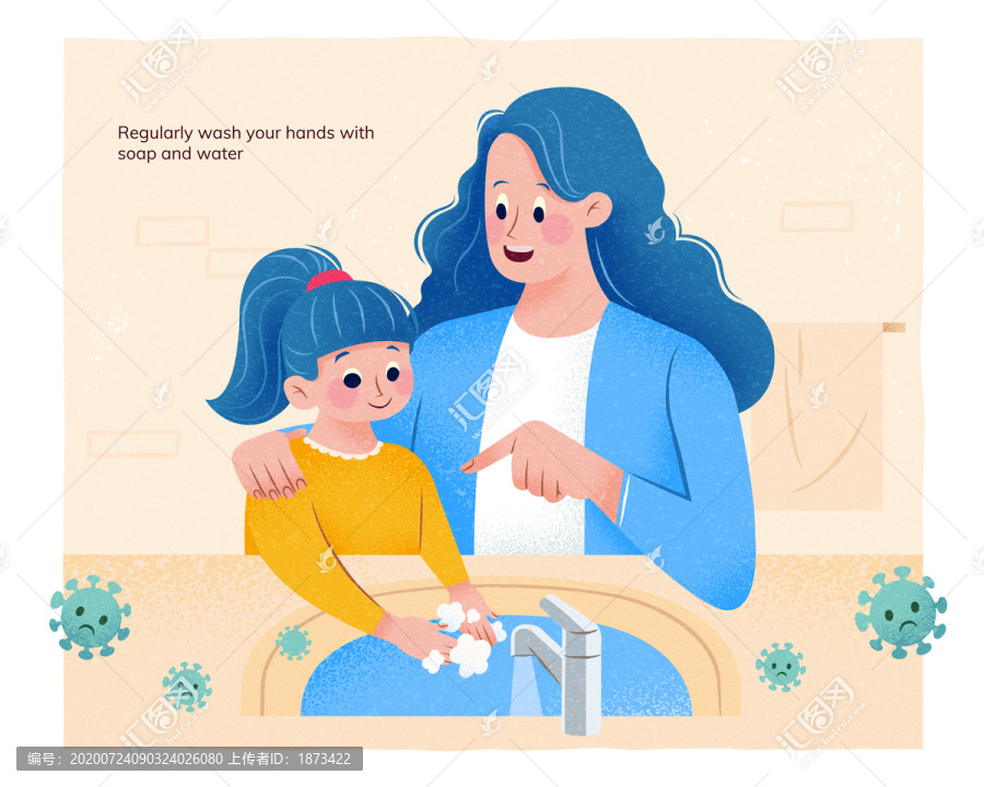 母亲教导女儿洗手插图