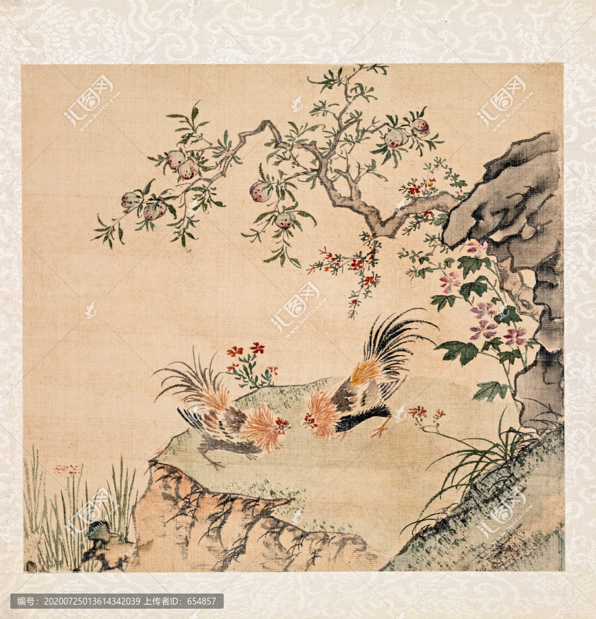周之冕榴實(shí)雙雞圖