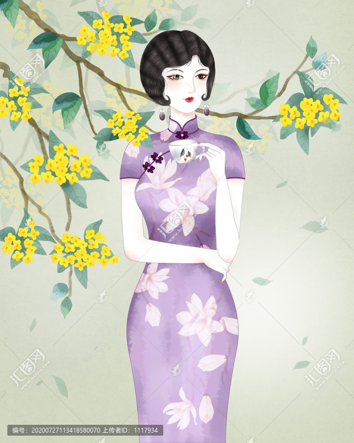 旗袍美人品茶