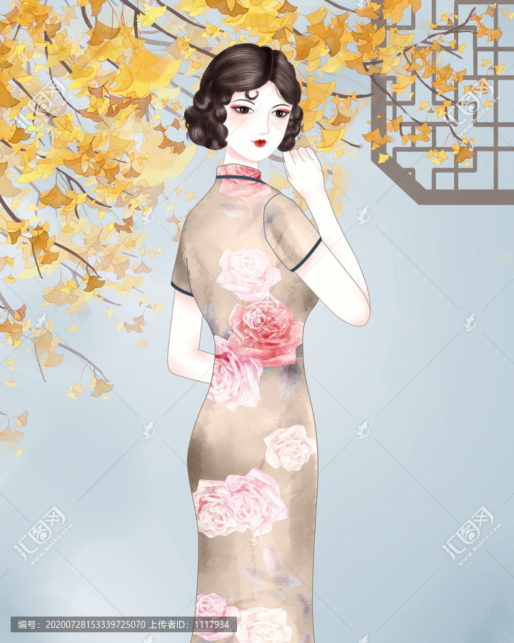 旗袍美人背影