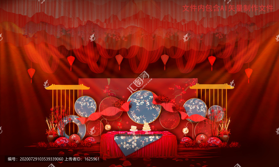 紅藍(lán)中式婚禮甜品區(qū)