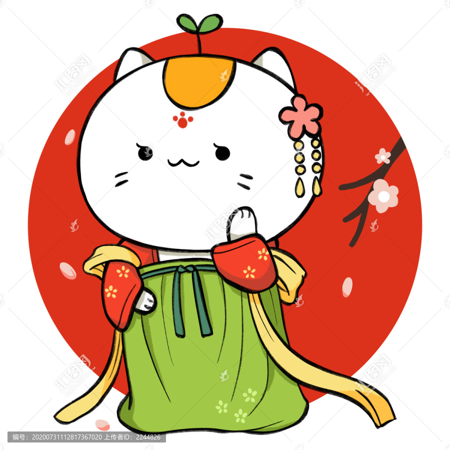 原創(chuàng)卡通小貓國潮手機(jī)殼抱枕圖案