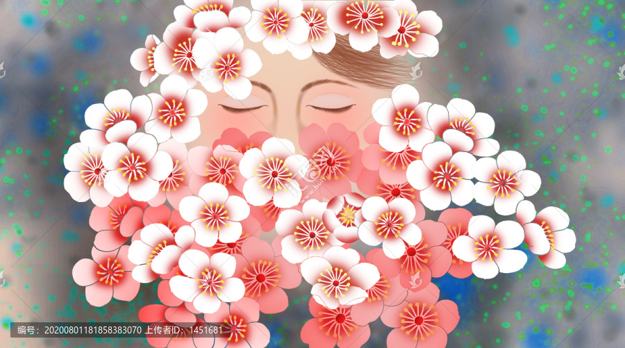 夢幻女人花手繪插畫