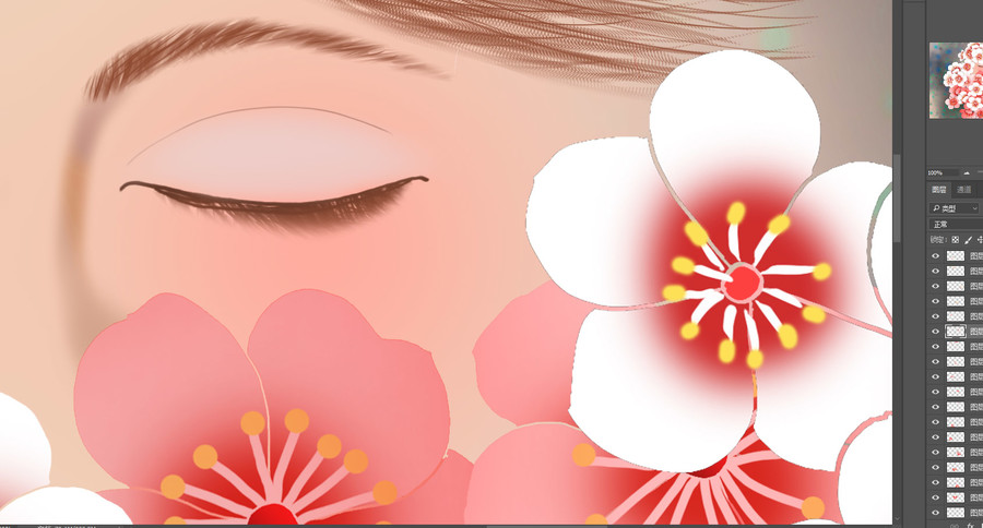 夢幻女人花手繪插畫