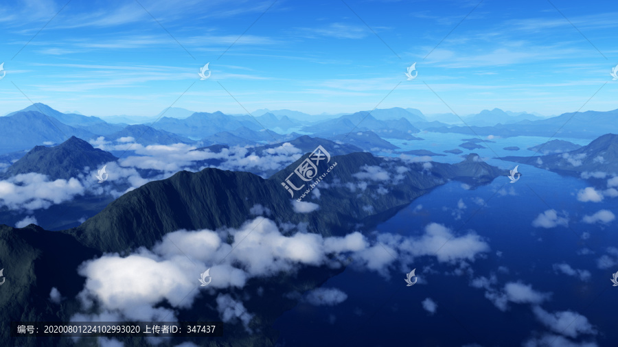 寫實(shí)俯視群山湖泊