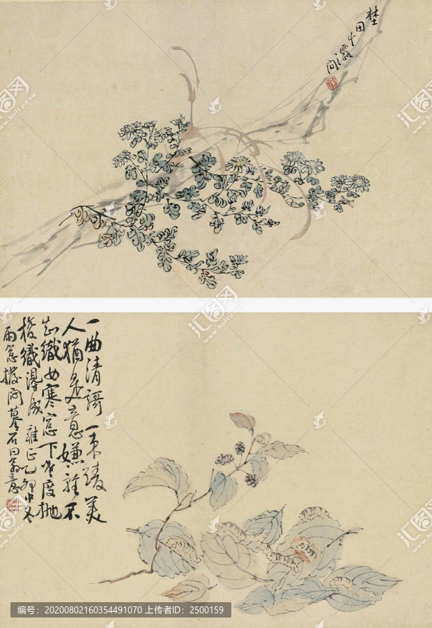 李鱔摹石田花卉草蟲