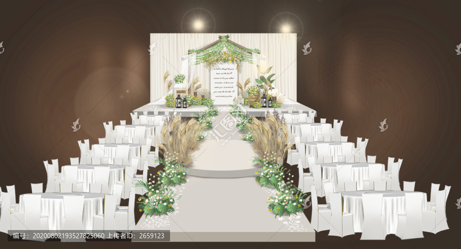 白綠色系婚禮手繪效果圖