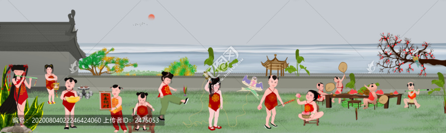 巨幅百子圖草地
