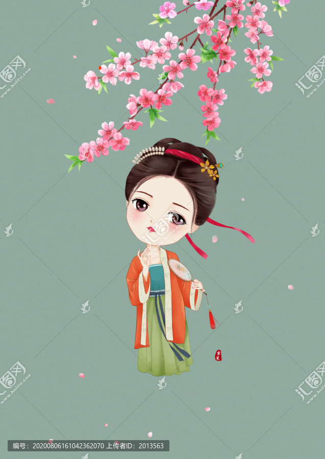 Q版手拿團(tuán)扇的漢服美人
