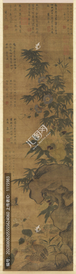 周之冕花竹鵪鶉軸