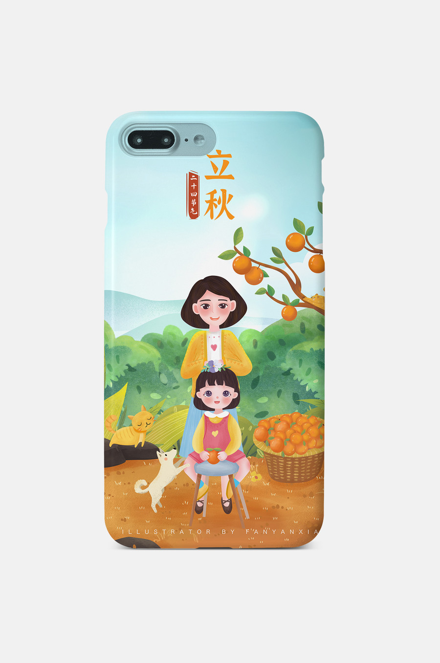 24節(jié)氣立秋母女親子插畫PSD