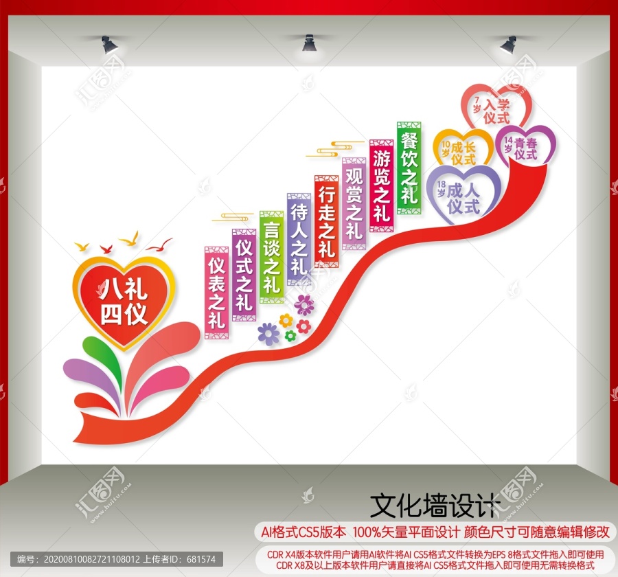 八禮四儀樓梯文化墻
