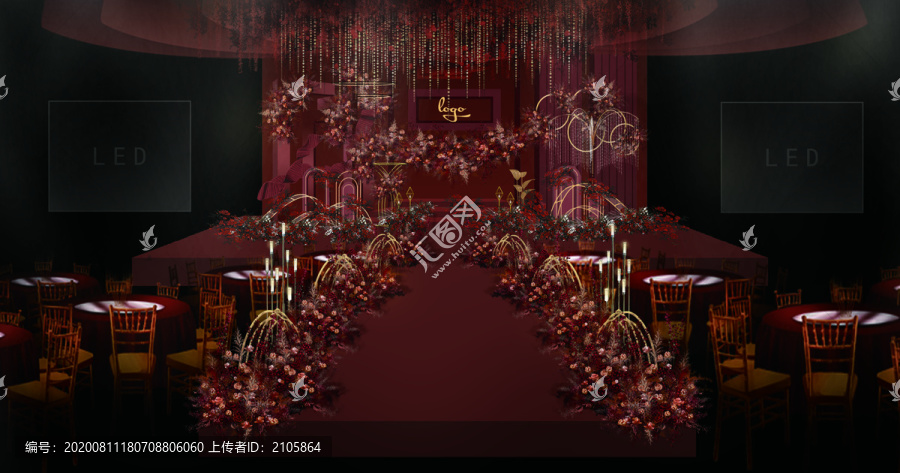 現(xiàn)代紅婚禮效果圖舞臺