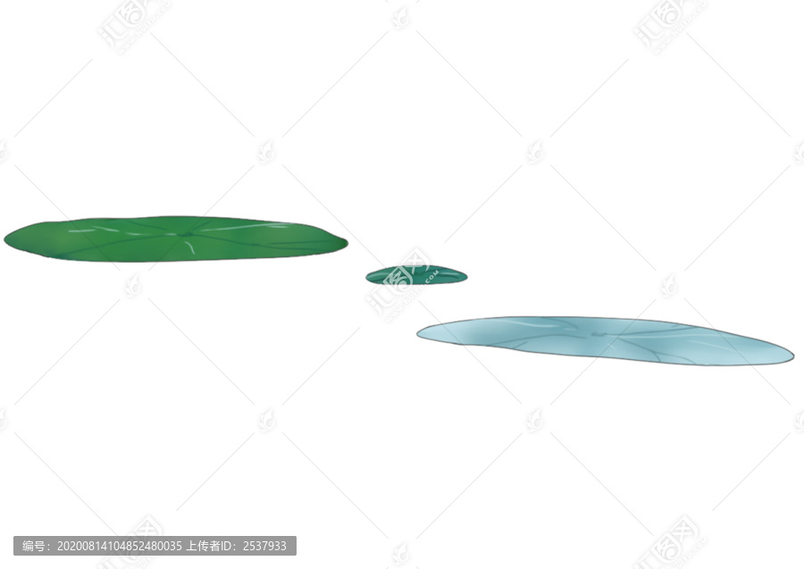 小清新藍綠色圓形荷葉素材插畫