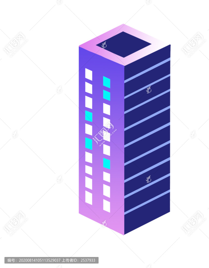 扁平紫色科技大樓高樓大廈插畫(huà)