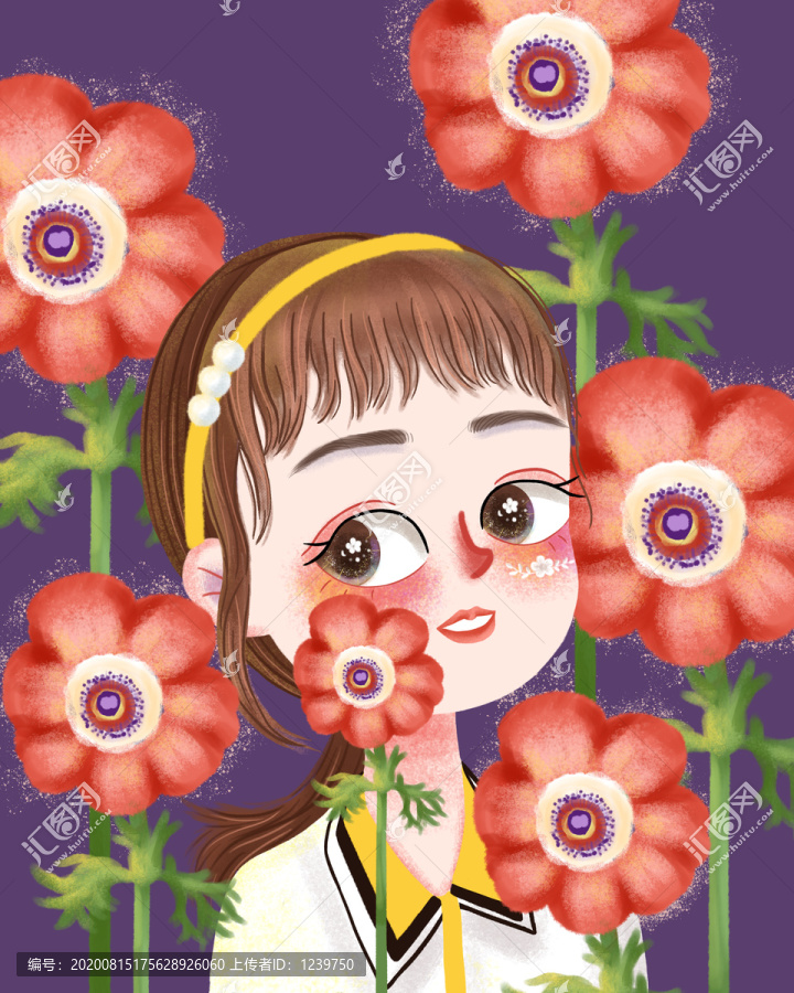 手繪鮮花少女唯美卡通女孩頭像