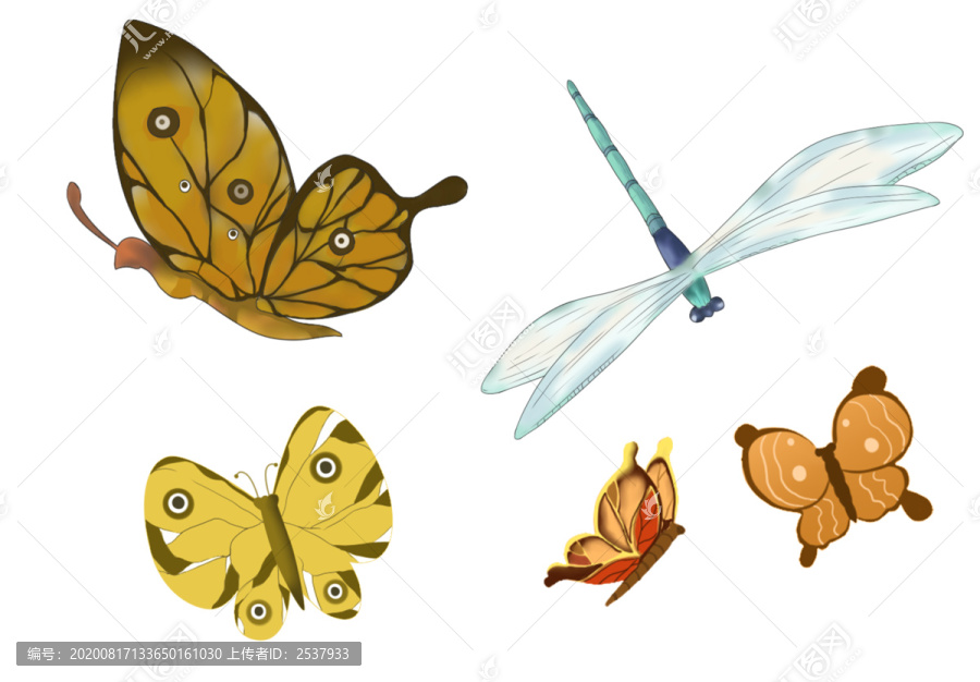 手繪動物小清新蝴蝶蜻蜓插畫