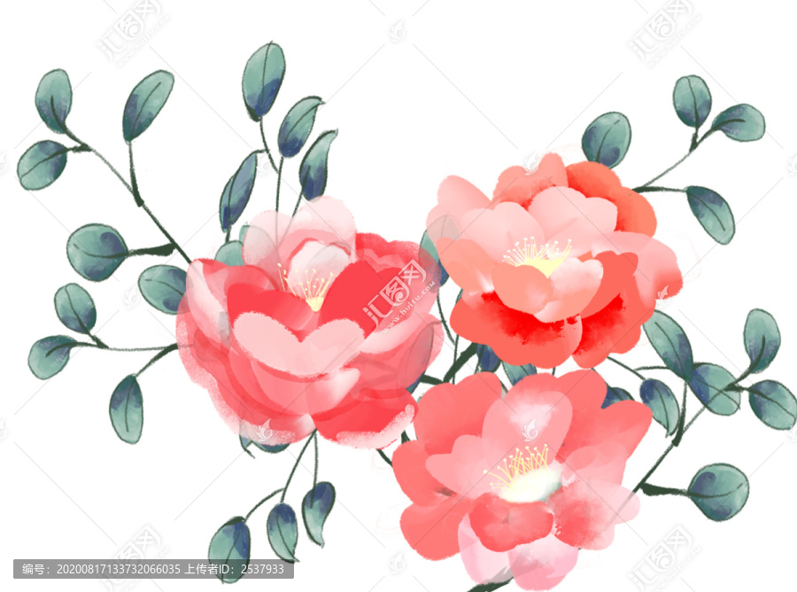 小清新水彩風(fēng)枝葉花卉花朵插畫