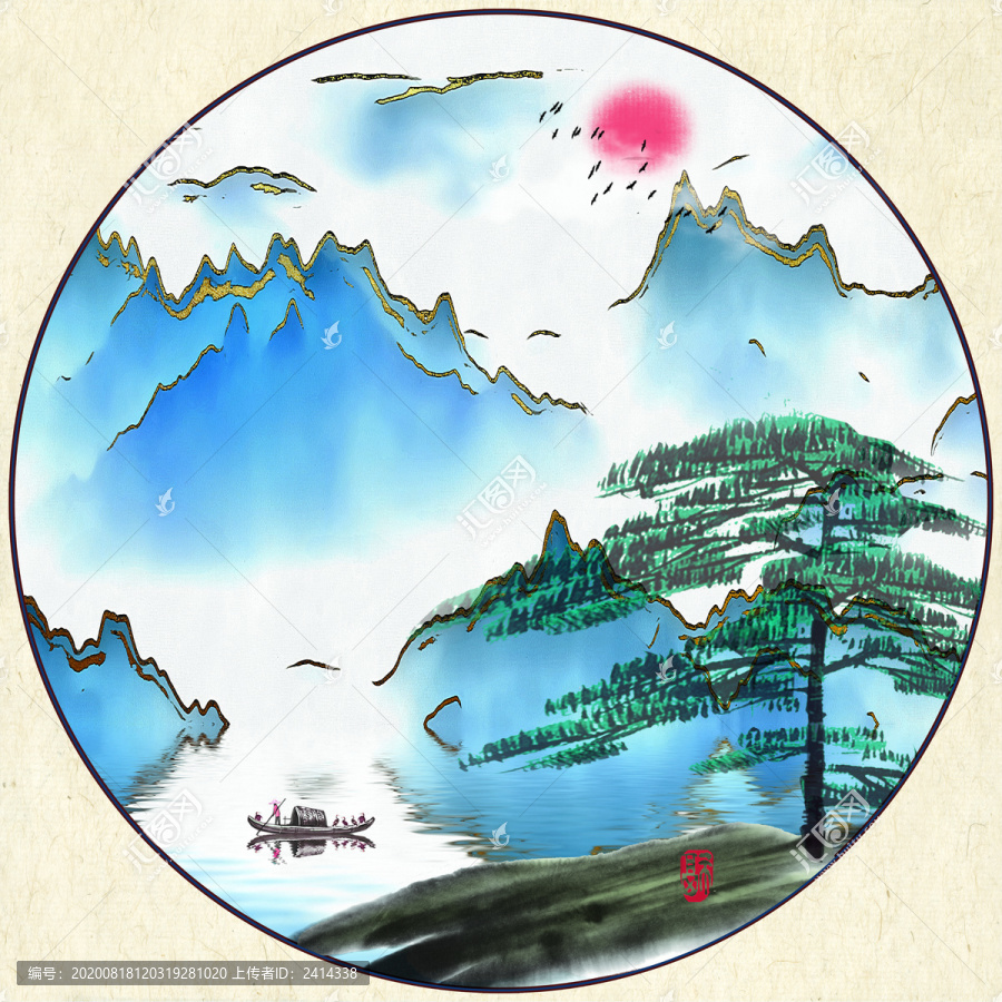 新中式山水迎客松