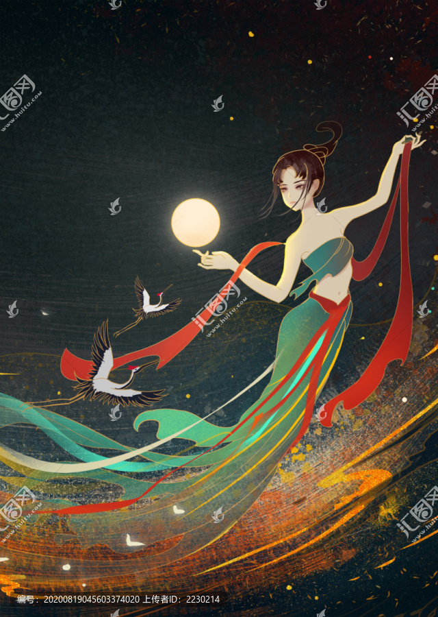 中秋節(jié)中國(guó)風(fēng)嫦娥仙女敦煌壁畫
