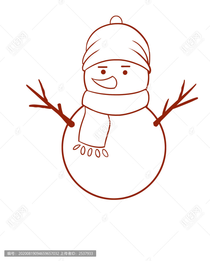 手绘卡通冬天雪人线稿素材插画