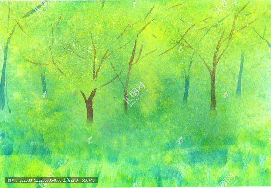 水彩夏日森林插圖