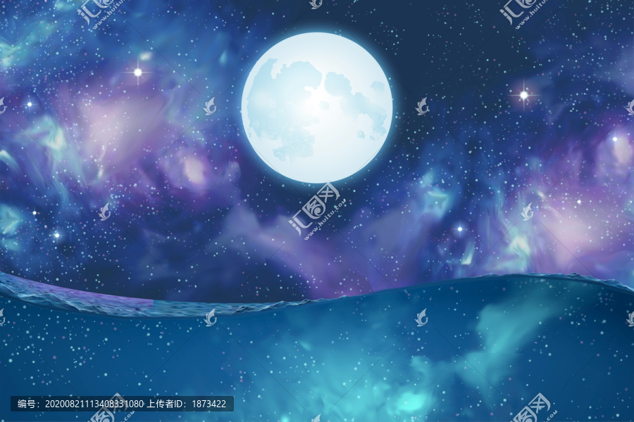 神秘滿月星空與海洋背景