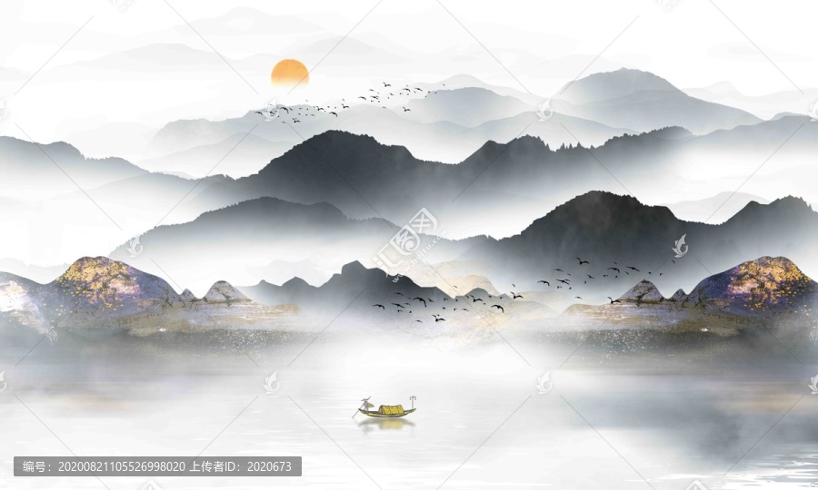 抽象個性水墨山水電視背景墻