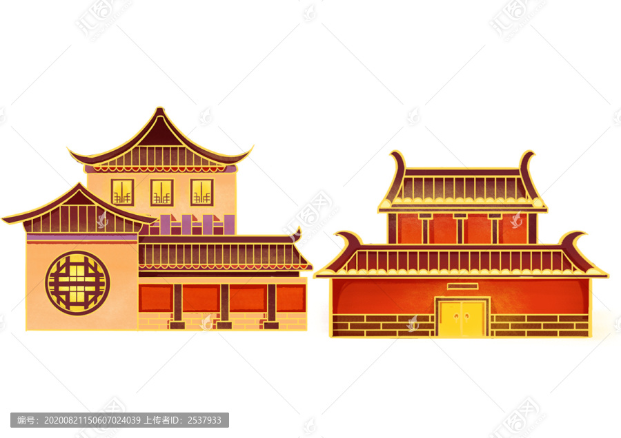 原創(chuàng)手繪中國風(fēng)古建筑房屋插畫