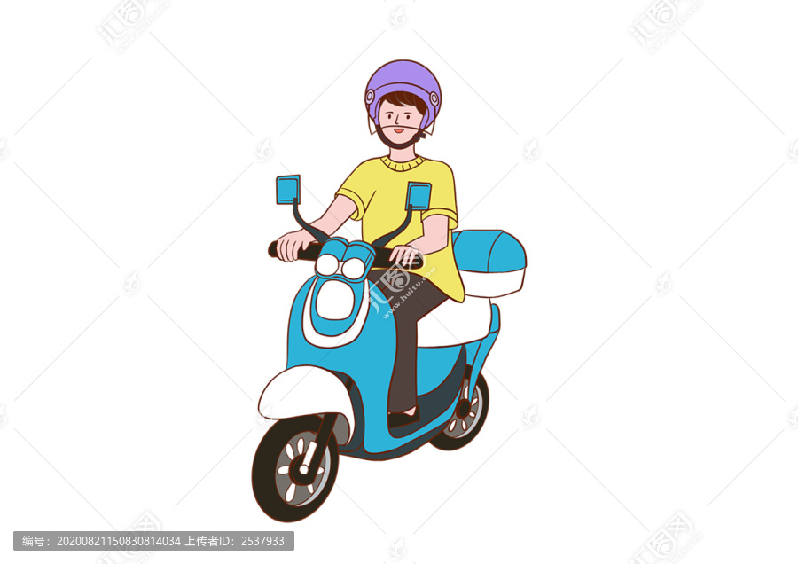 原創(chuàng)手繪人物騎摩托車戴頭盔插畫