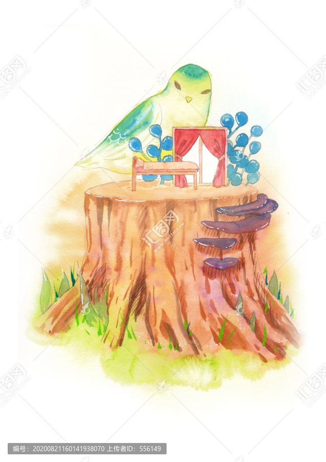 水彩畫小人國插畫