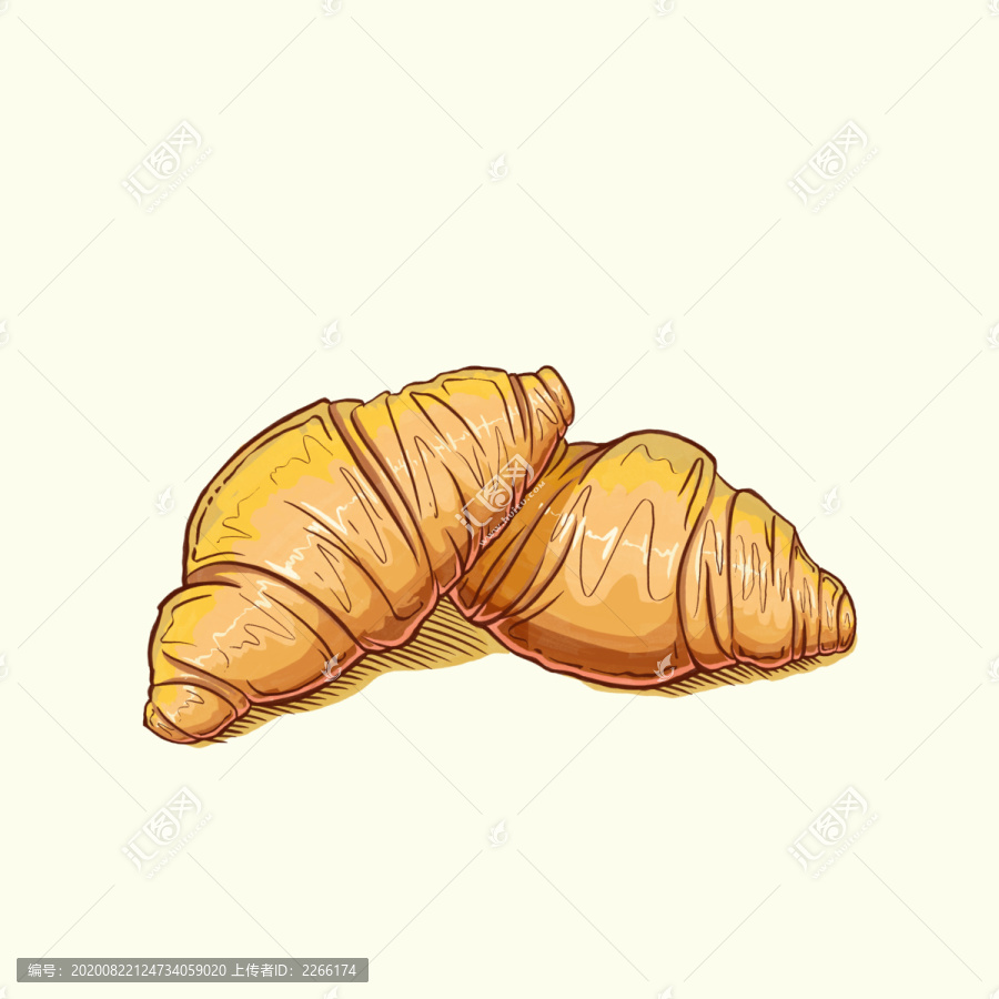 牛角包插畫PSD分層文件含線稿