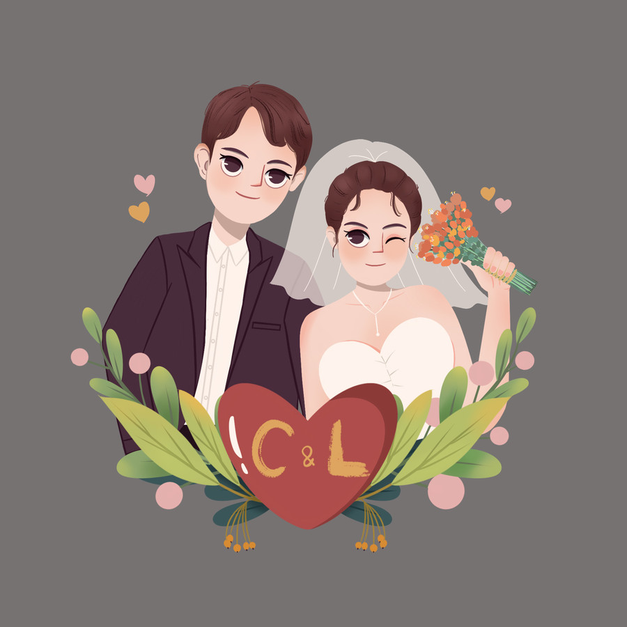 婚禮新人人物頭像插畫(huà)