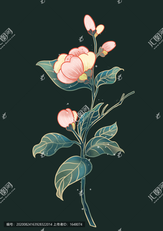 國(guó)潮手繪花卉桃花