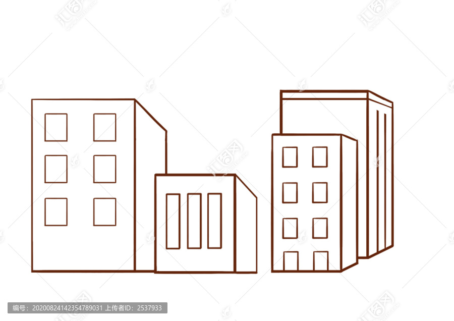 原创手绘城市建筑楼房简笔画